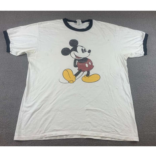Vintage Disney Men's XL White Mickey Mouse Shirt Short Sleeve Ringer T Shirt