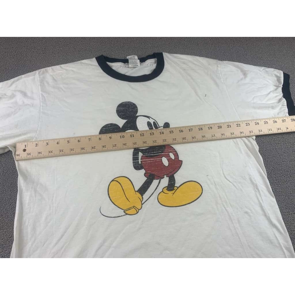 Vintage Disney Men's XL White Mickey Mouse Shirt Short Sleeve Ringer T Shirt
