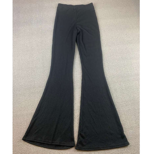 Nasty Gal Collection Ribbed Flared Knit Pants Women 4 Black High Waist Pull On
