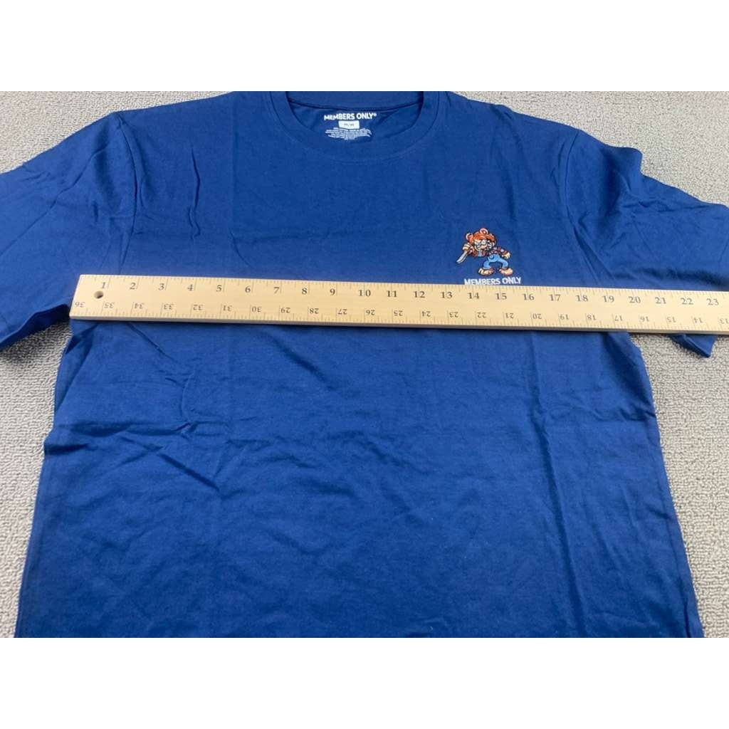 Members Only Mens M Blue Embroidered Bear Knife Scary Cotton Crewneck T Shirt