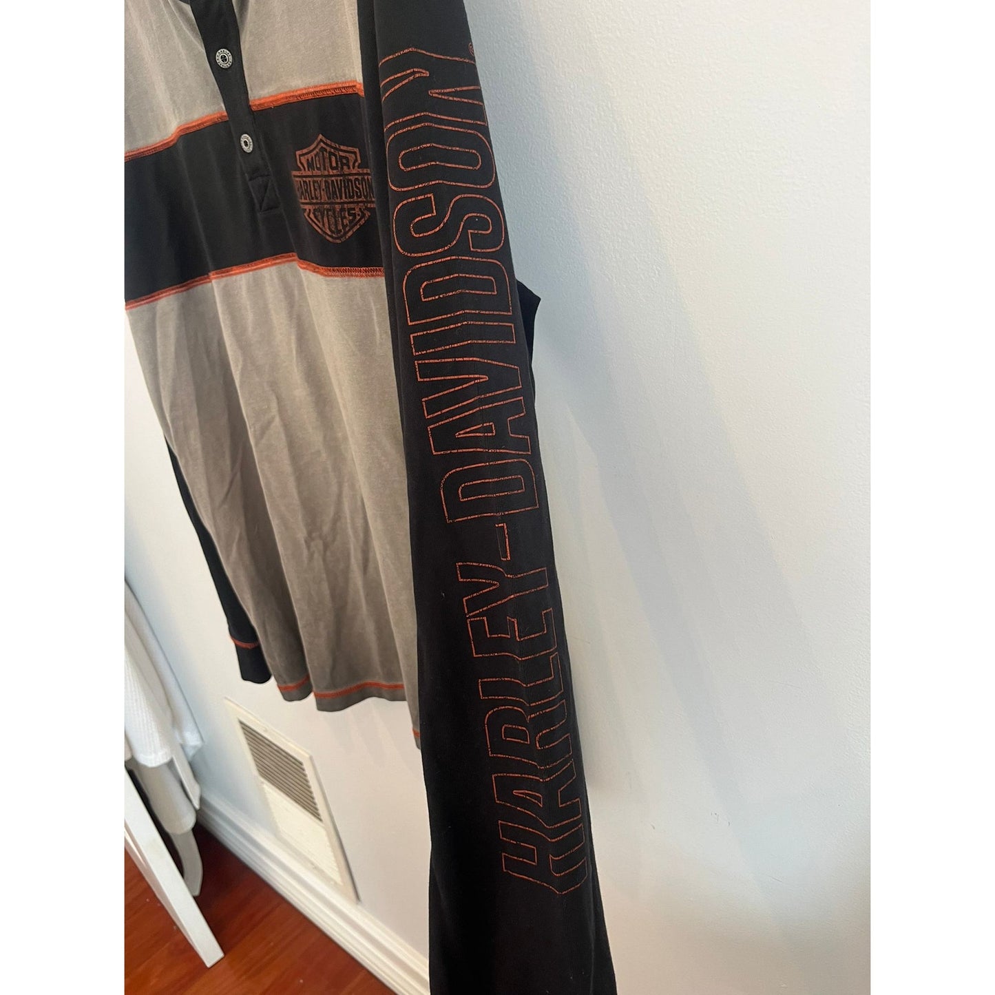 Harley Davidson Henley Shirt Men XL Gray Black Long Sleeve Logo Vintage Style