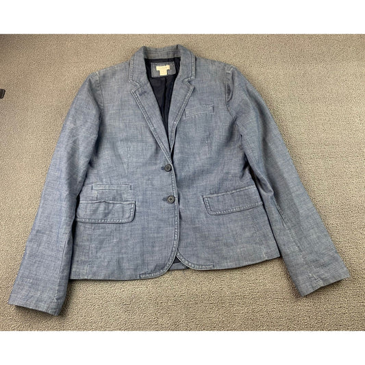 J.Crew Schoolboy Womens Jacket Size 8 Blue 100% Cotton Pockets Front Buttons
