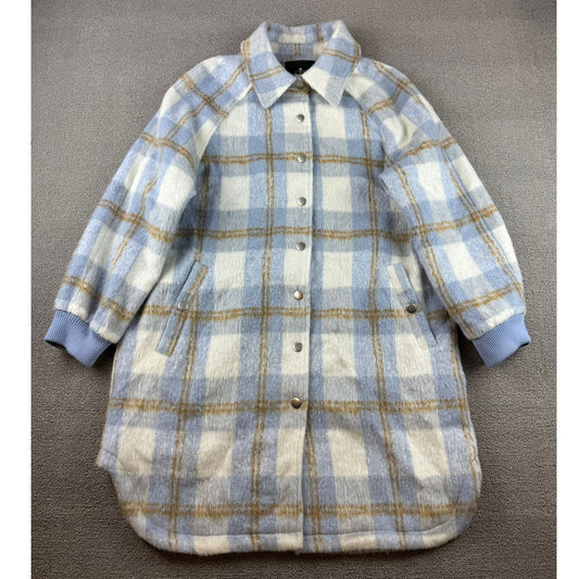 7 for All Mankind Women's Large Longline Brushed Plaid Shacket Coat