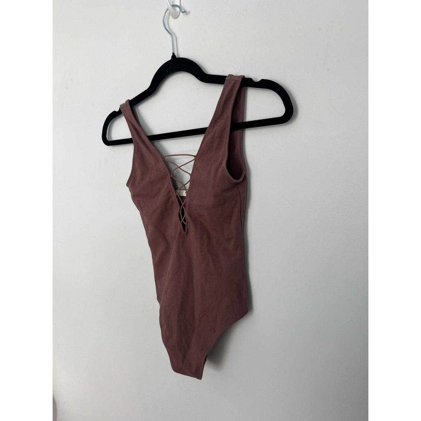 Wilfred Free Bodysuit Women XS Mauve Stretch Ribbed Open Back