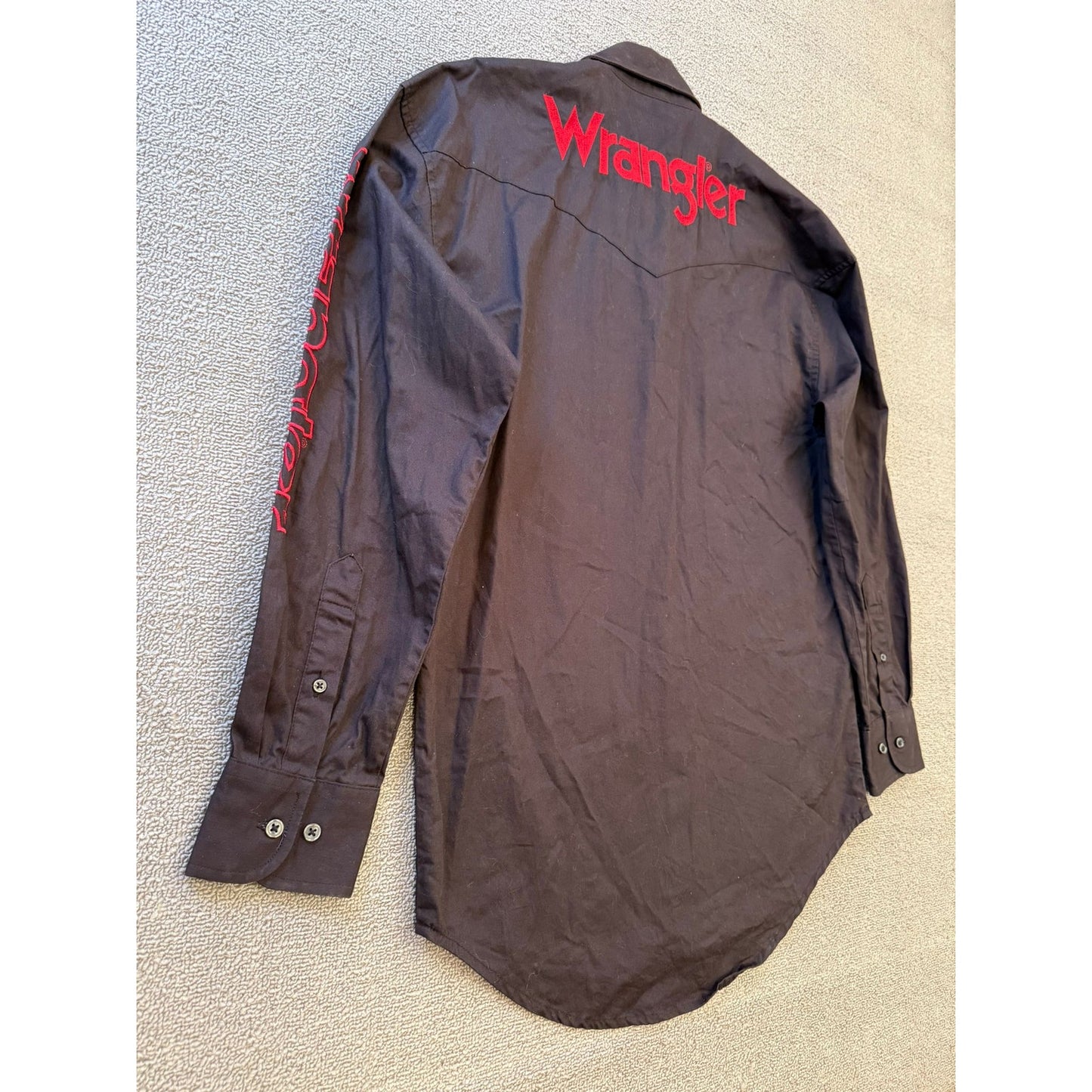 Wrangler Men's Black Long Sleeve Button Up Work Shirt Red Logo