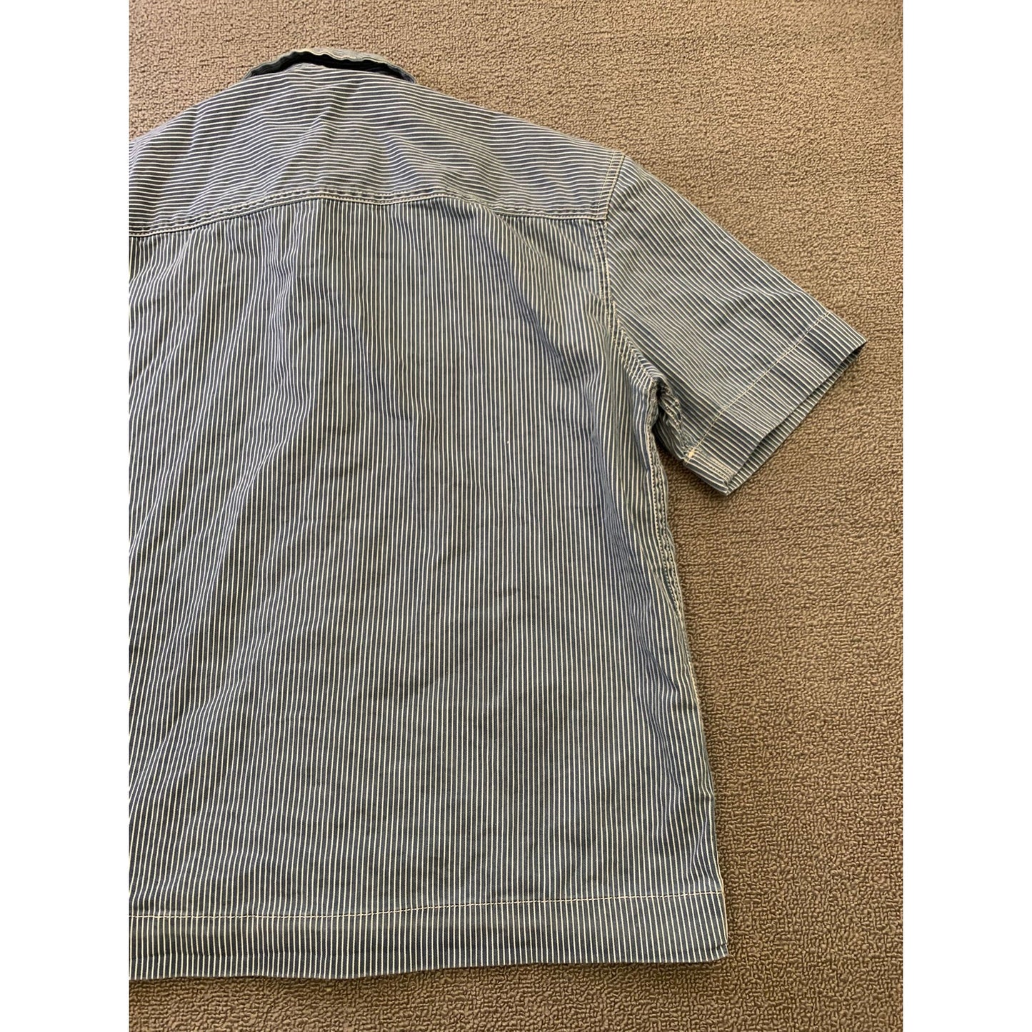 Zara Men's Medium Blue Striped Short Sleeve Button Up Work Shirt