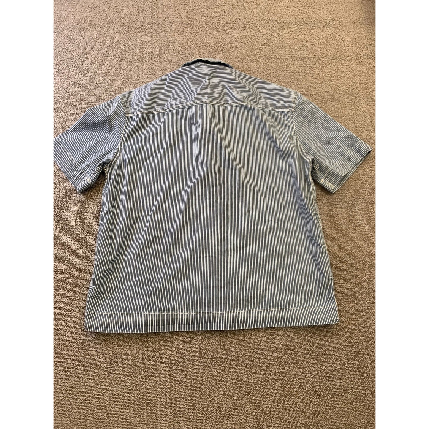Zara Men's Medium Blue Striped Short Sleeve Button Up Work Shirt