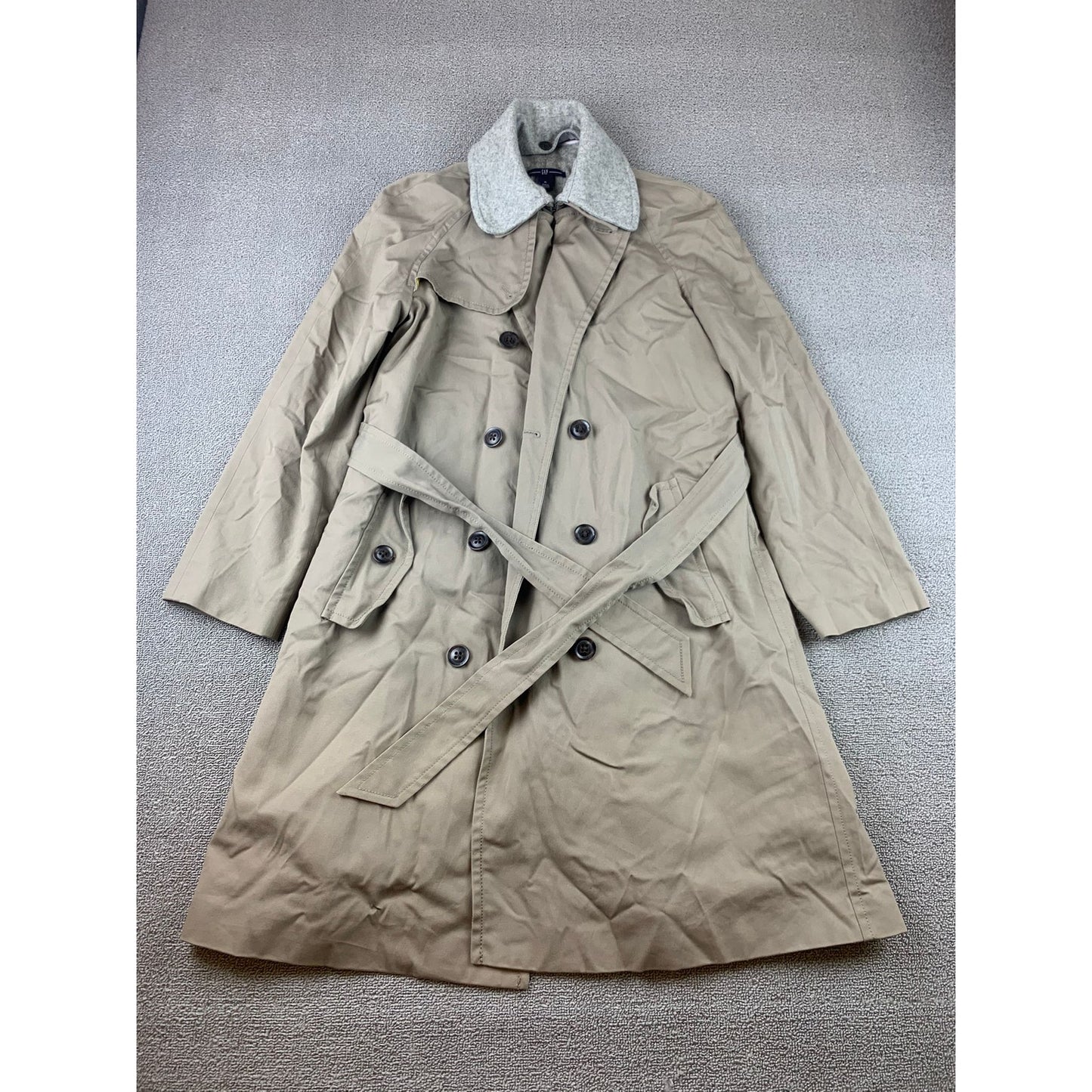 GAP Trench Coat Men's Medium Khaki Belted Double Breasted Removable Wool Liner