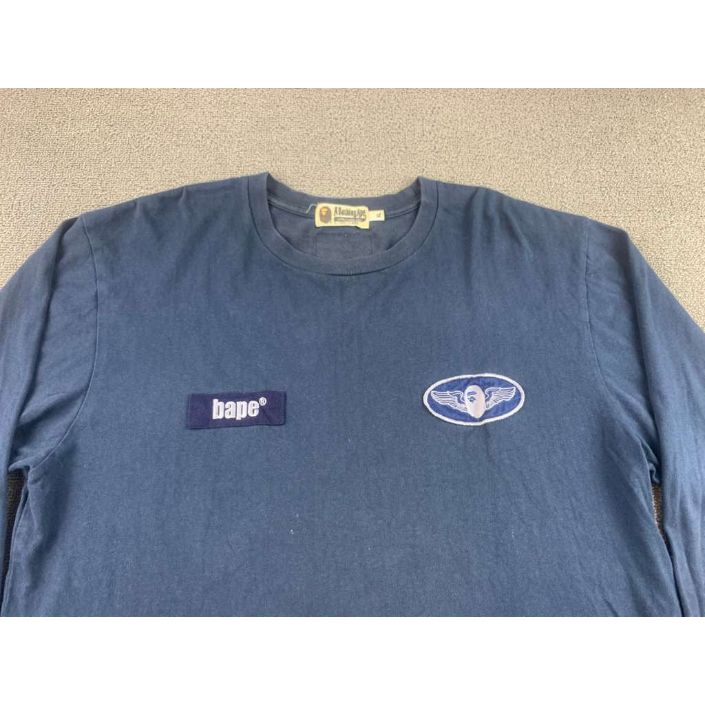 A Bathing Ape Long Sleeve T Shirt Men XL Navy Chest Logo Patch Tag Streetwear