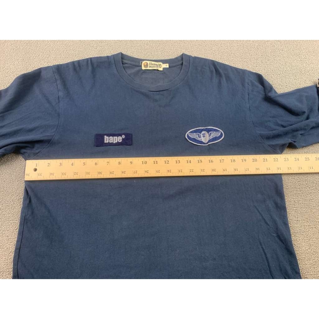 A Bathing Ape Long Sleeve T Shirt Men XL Navy Chest Logo Patch Tag Streetwear