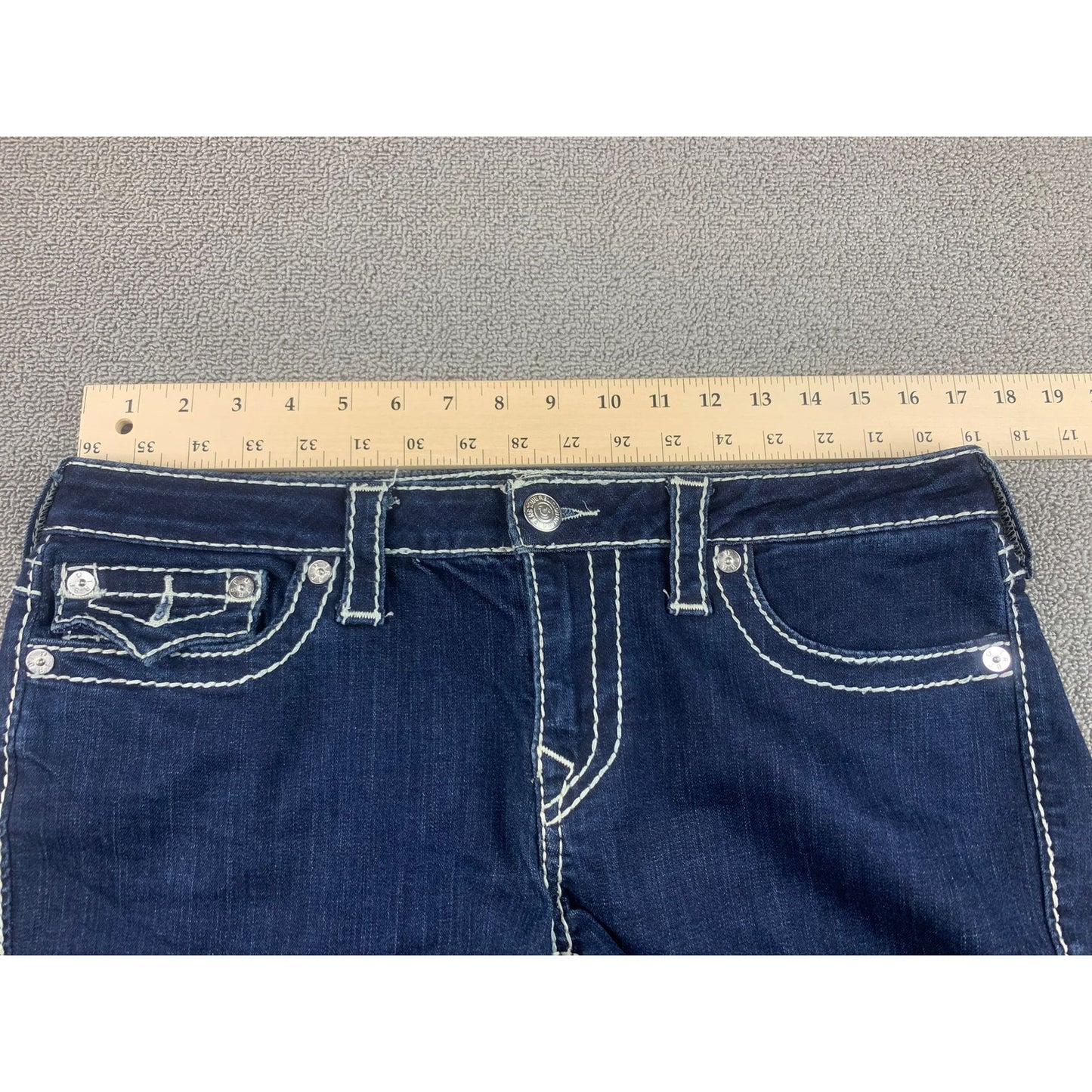 True Religion Women's 33 Blue Bobby Shorts Denim Jean Cutoffs