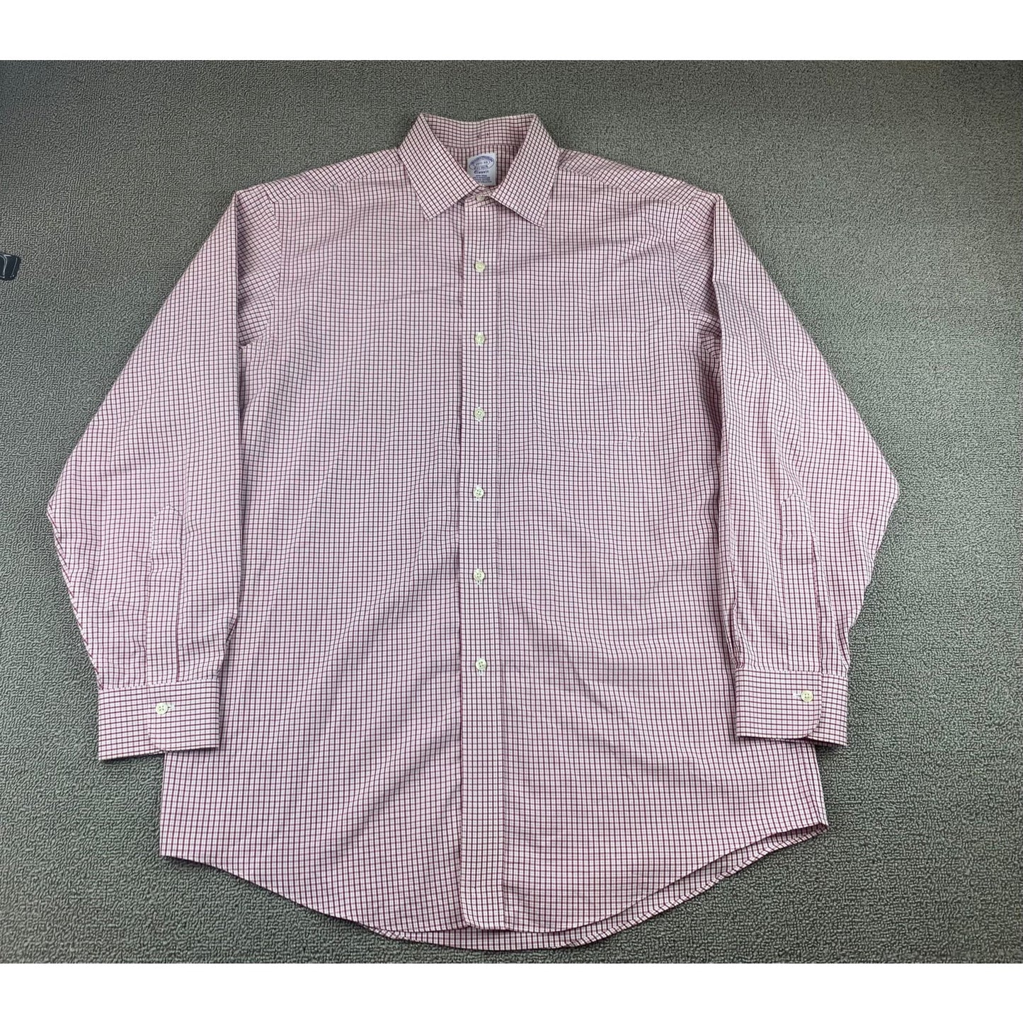 Brooks Brothers Shirt Men 15 1/2 -33 Red White Check Long Sleeve Woven in Italy