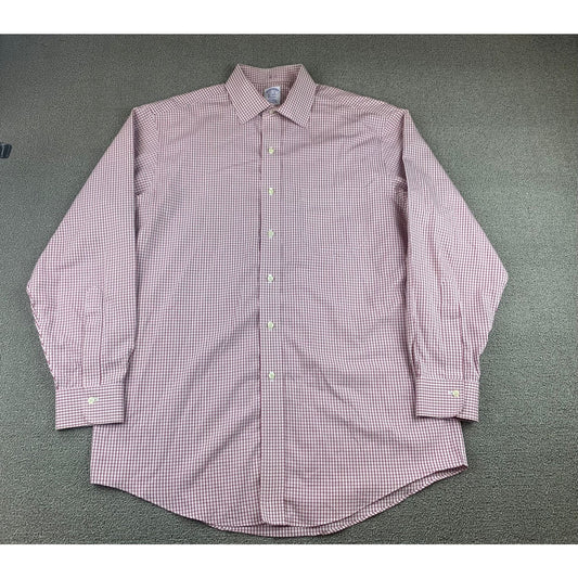 Brooks Brothers Shirt Men 15 1/2 -33 Red White Check Long Sleeve Woven in Italy