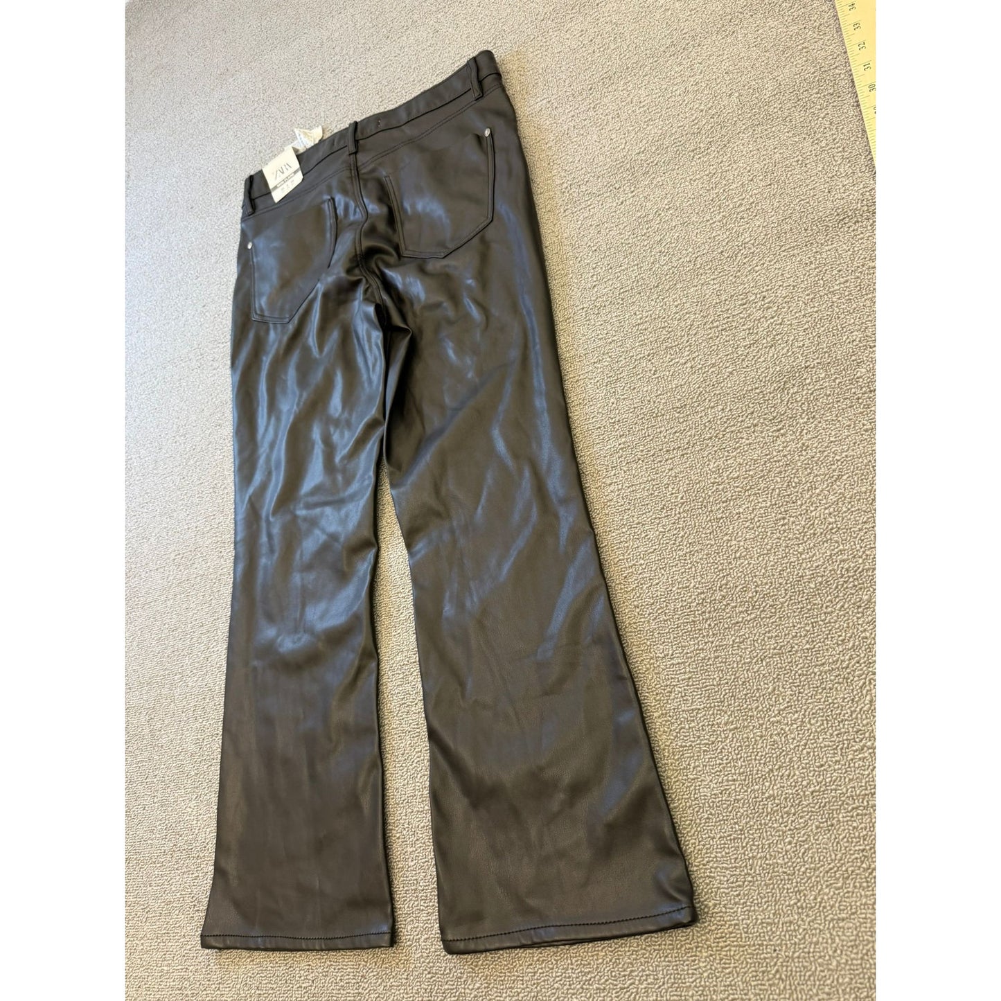 ZARA Women's Size 6 Black Faux Leather Mini Flare Pants