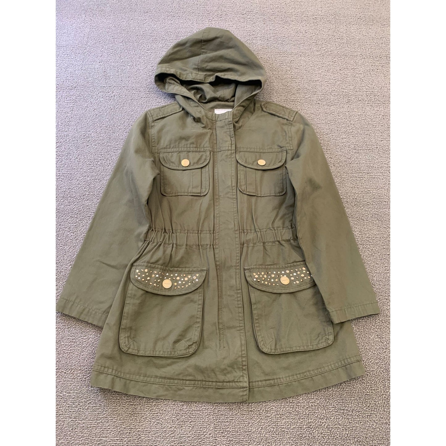 Mayoral Girl's Size 8 Olive Green Hooded Jacket With Studs