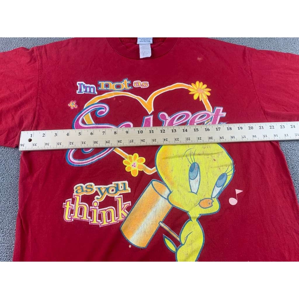 Vintage Looney Tunes 1996 Men's Size XL Red Tweety Graphic T Shirt As Sweet As