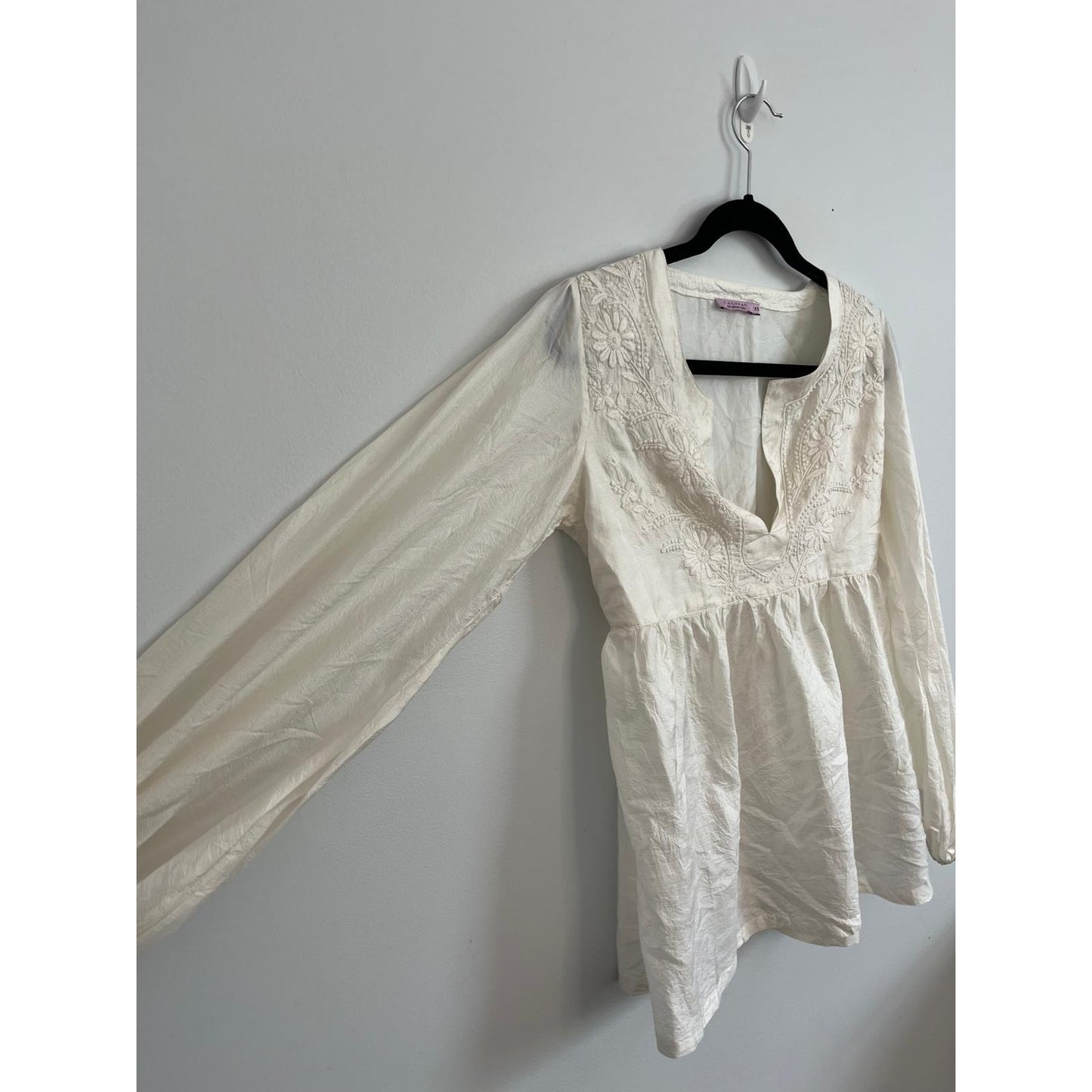 Calypso Embroidered Blouse Women XS Ivory Peasant Boho Cotton Top