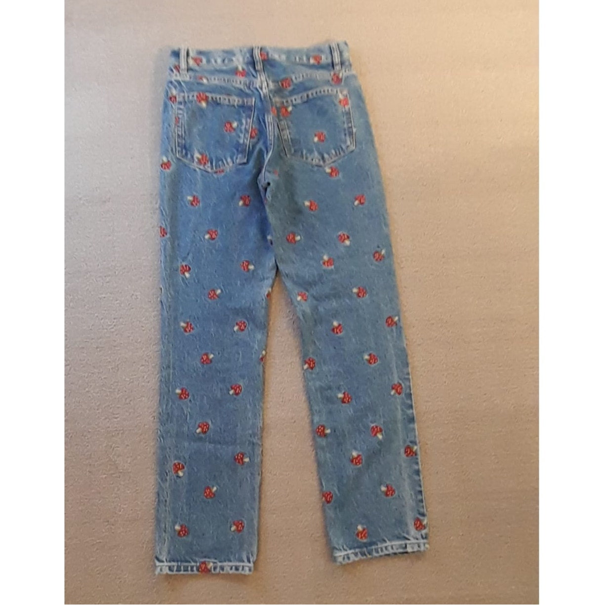 Reformation Jeans Womens 24 Blue Mushroom Print Straight Leg Denim