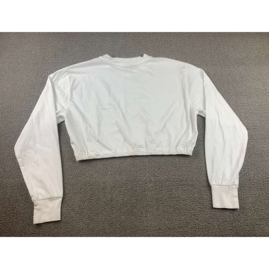 TNA Cropped Sweatshirt Women S White Elastic Hem Long Sleeve