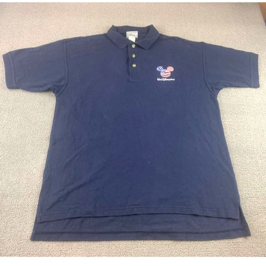 Vintage Walt Disney World Polo Shirt Men M Navy American Flag Embroider Mickey