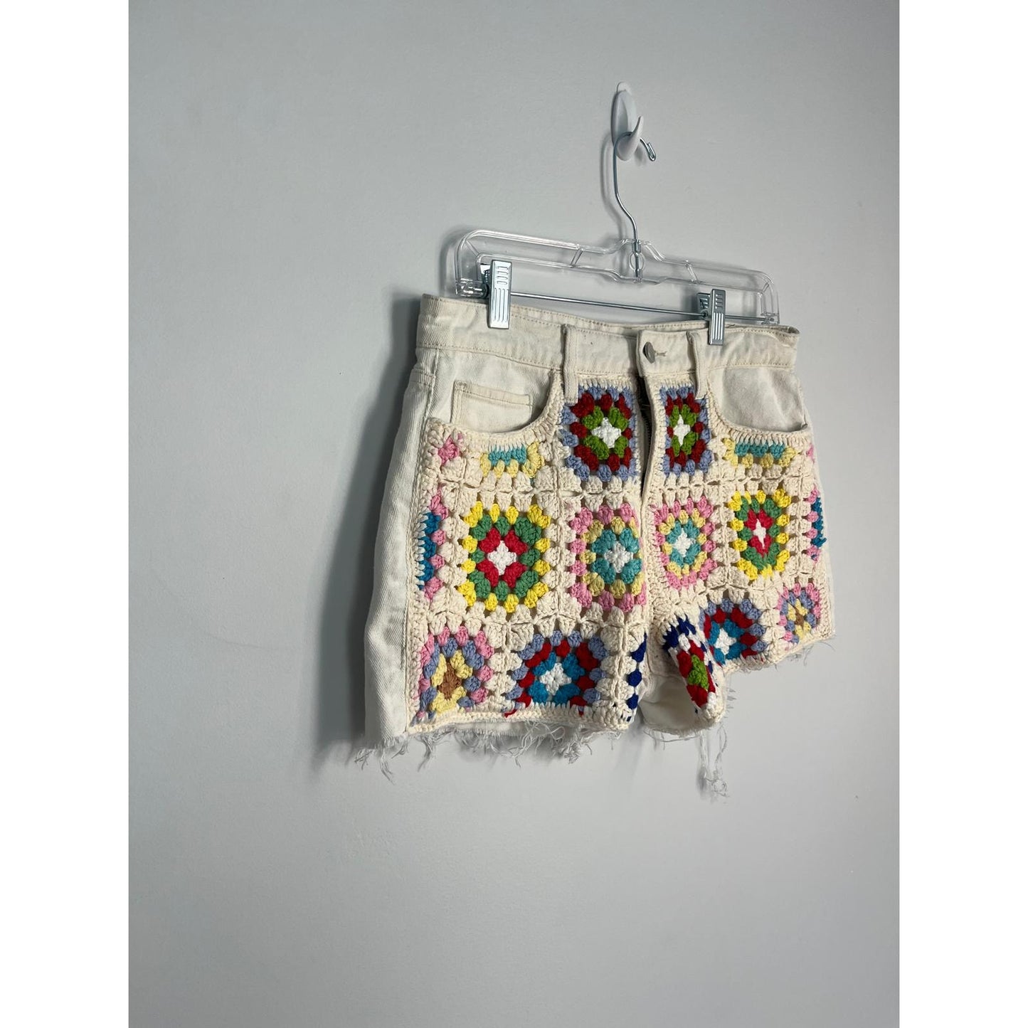 BlankNYC Crochet Patch Shorts Women 28 Colorful Knit Festival Boho
