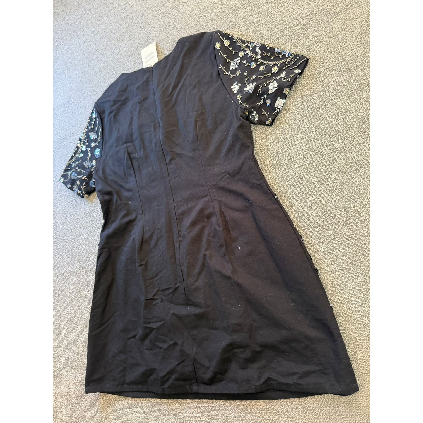 ASOS US 14 Womens Black Beaded Short Sleeve Shift Dress