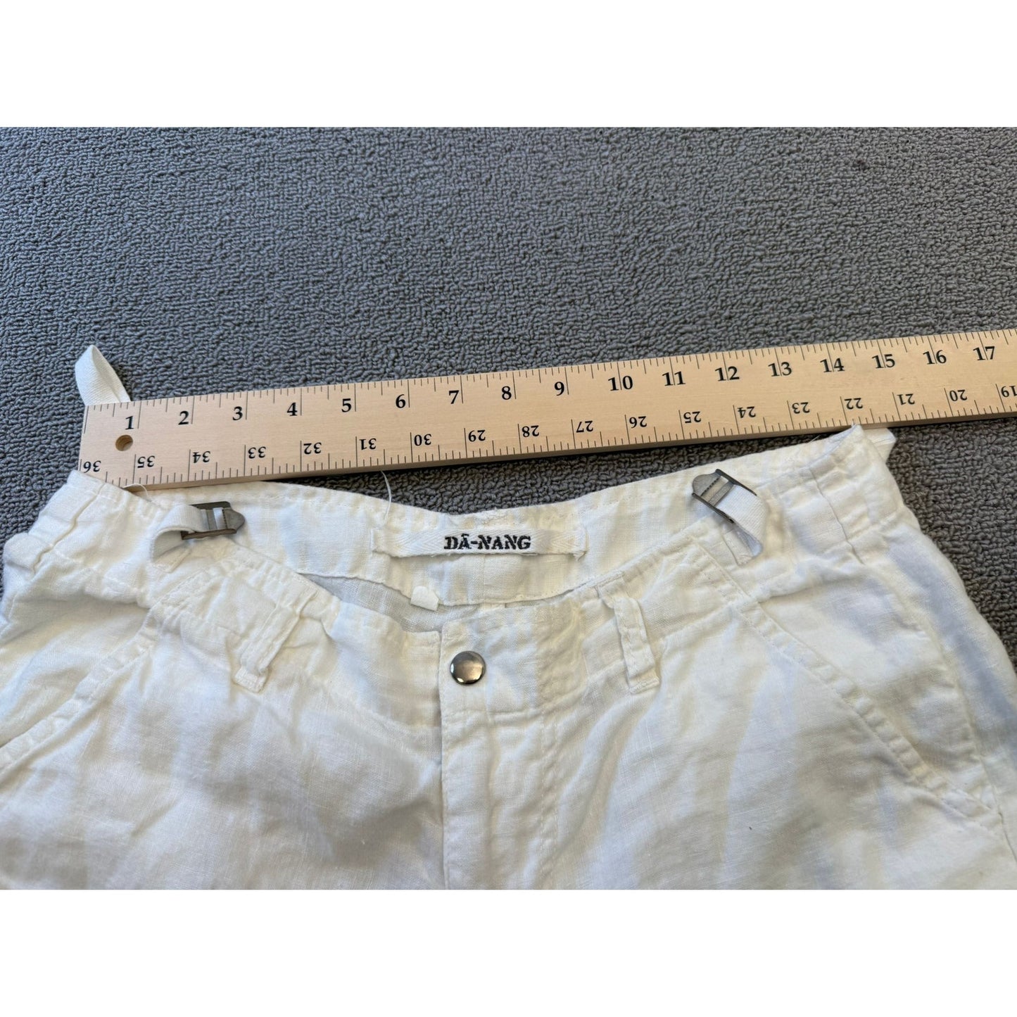 Dā Nang Women Medium White Linen Capris Pants Adjustable Hem