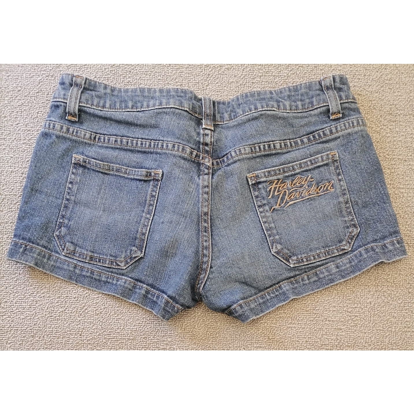 Harley-Davidson Women's Blue Denim Jean Shorts Biker Moto Style