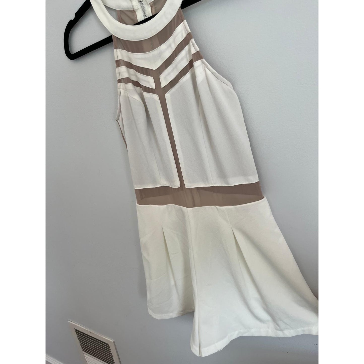 Tea & Cup Romper Women S White Mesh Inset Halter Back Zip Playsuit