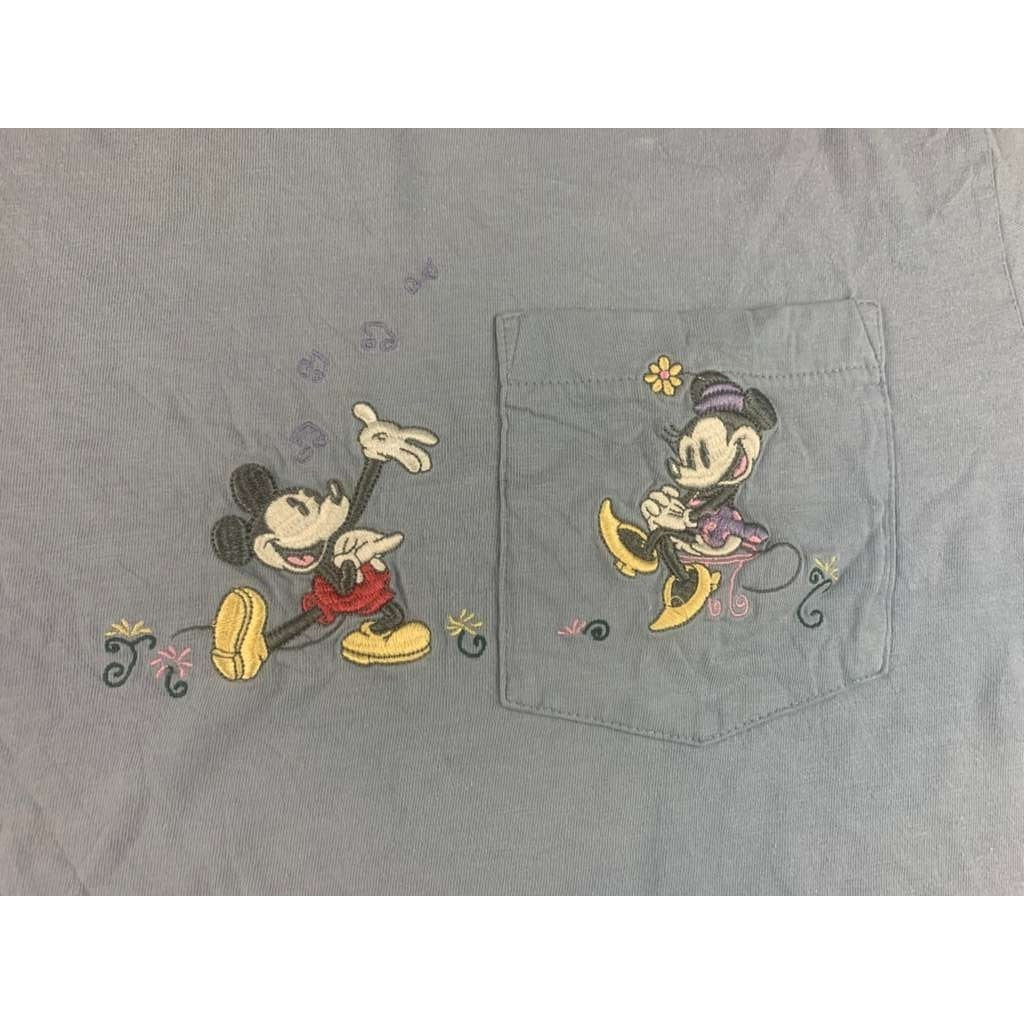 Vintage 90s Disney Store T Shirt Men M Blue Mickey Mouse Graphic Pocket Crewneck