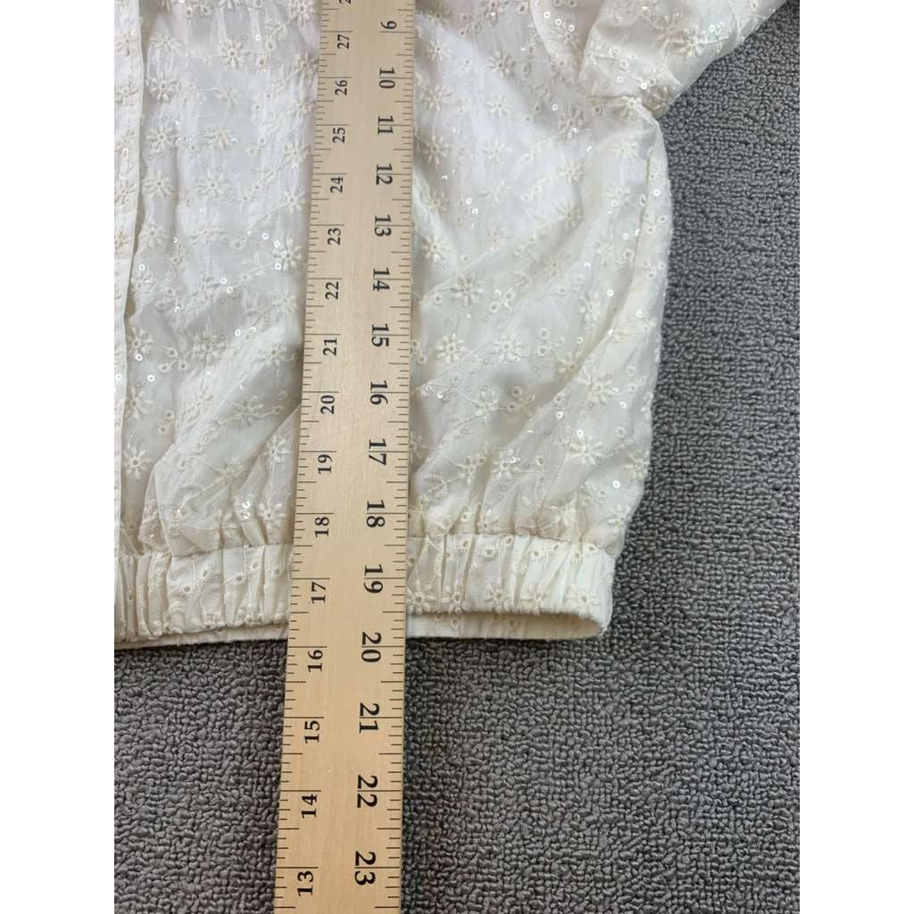 Zara Embroidered Jacket Kids13-14 Cream Floral Eyelet Bomber Elastic Hem
