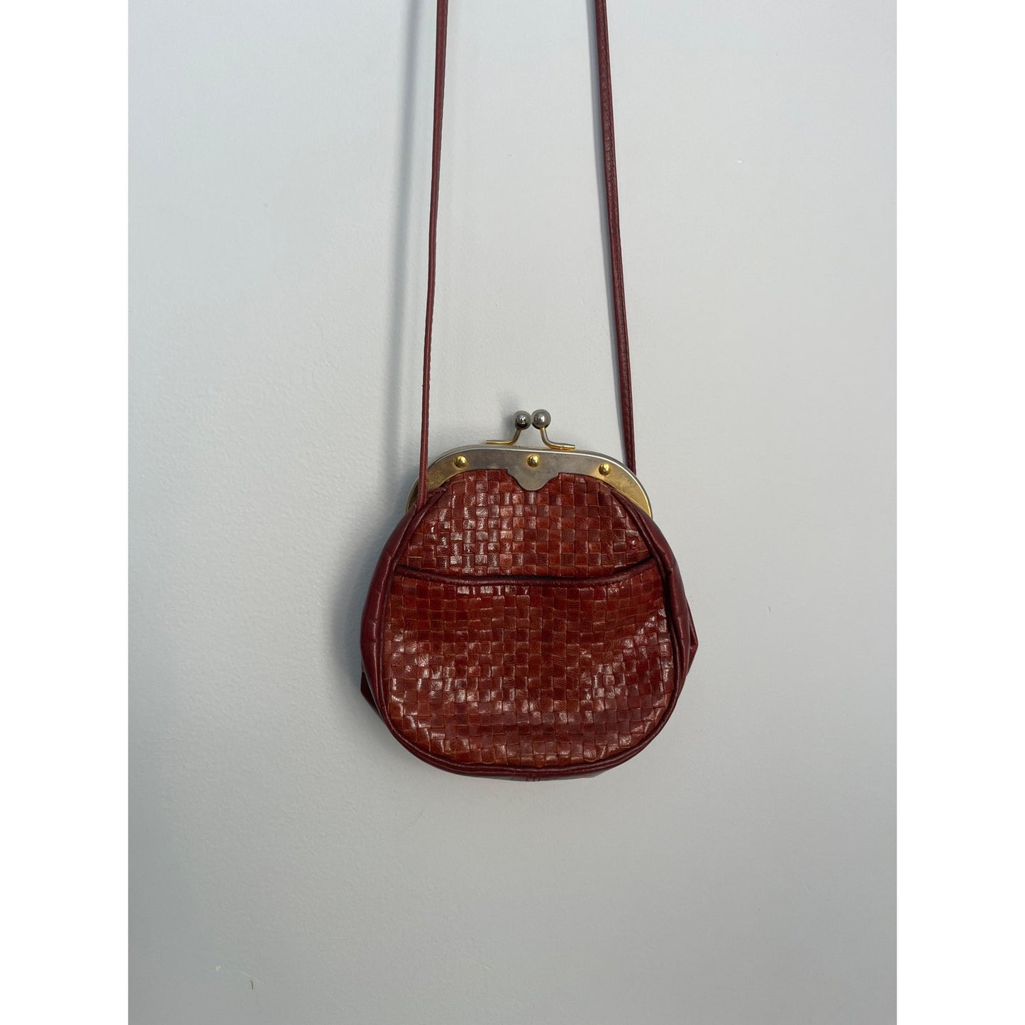 Vintage Woven Crossbody Purse Women One Size Brown Leather Clasp Closure