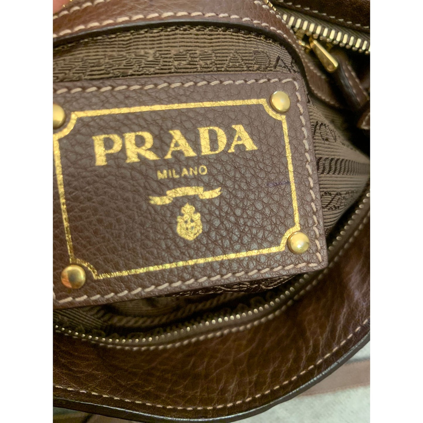 Prada Women Blue Brown Leather Crossbody Bag