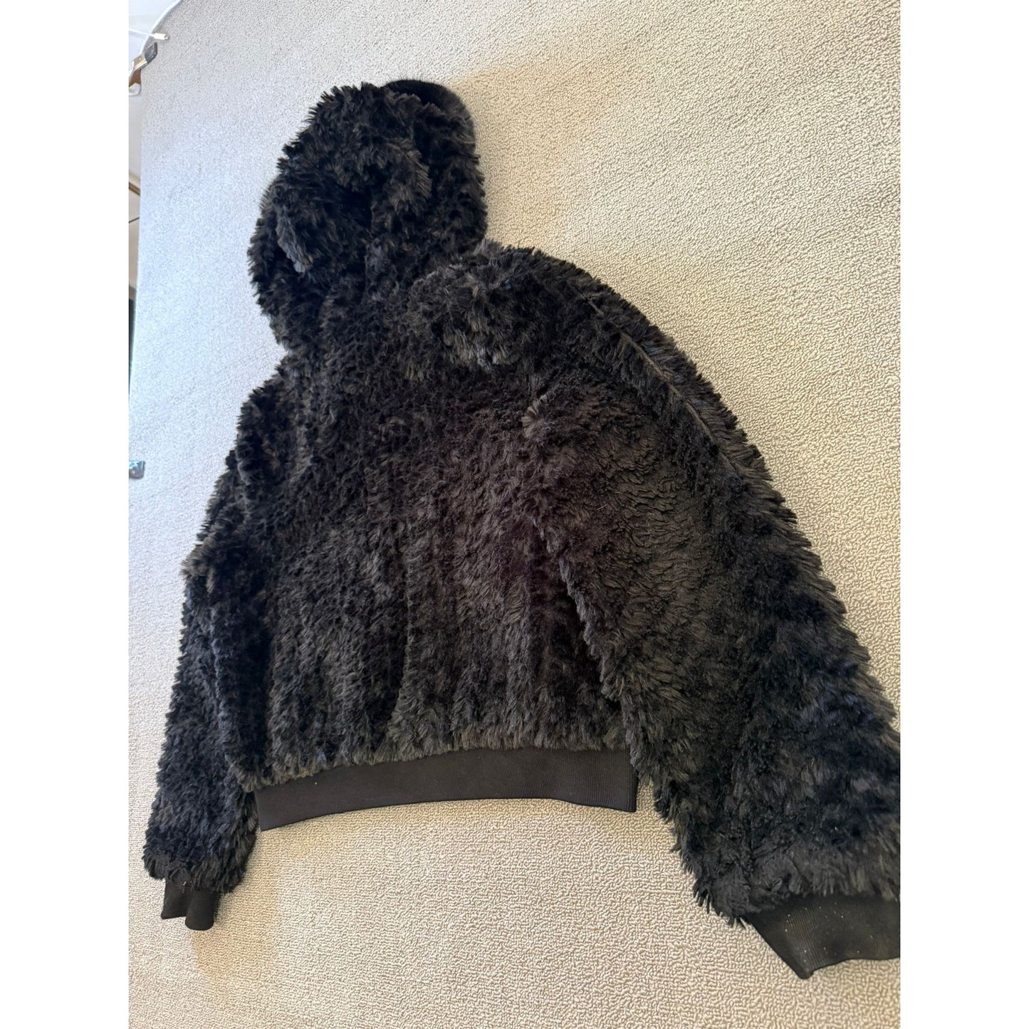 Belle Fare Women's L Large Black Faux Fur Hooded Zip Up Jacket Coat