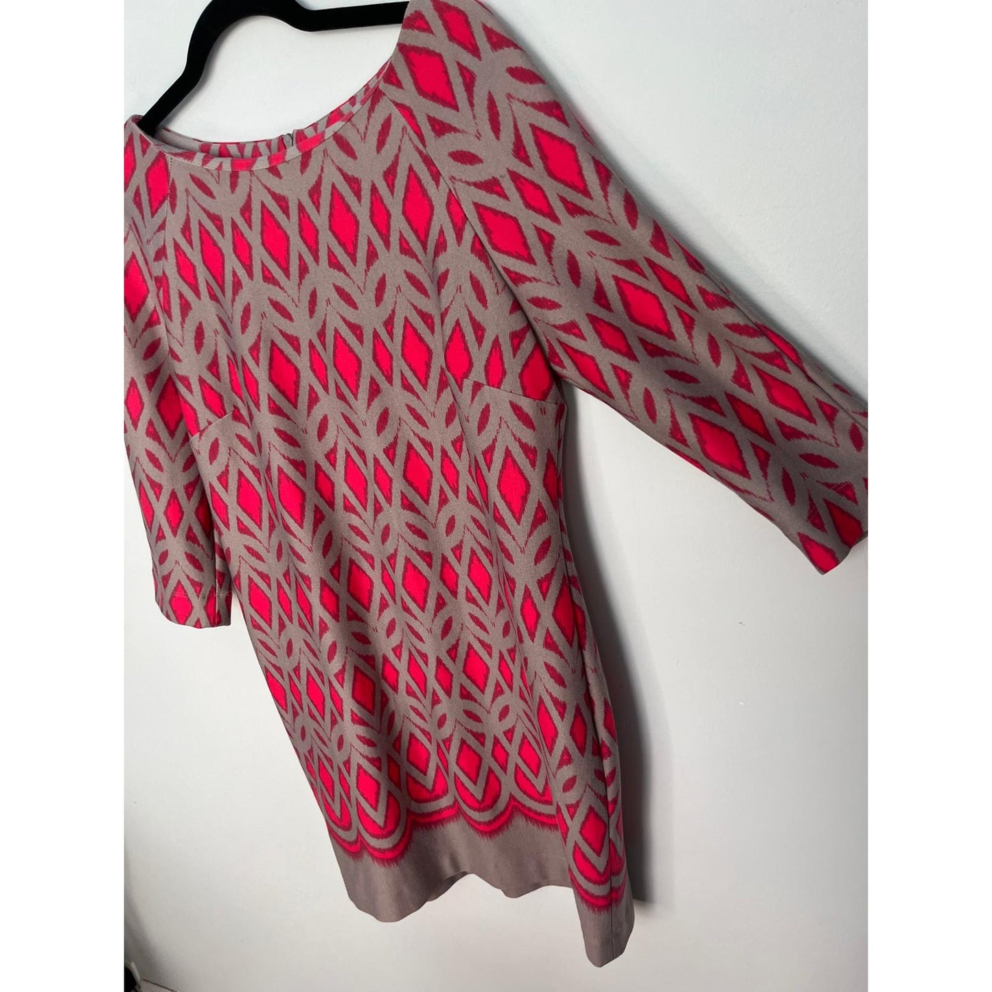 Just Taylor Knit Dress Women 10 Pink Tan Geometric 3/4 Sleeve Pullover Retro