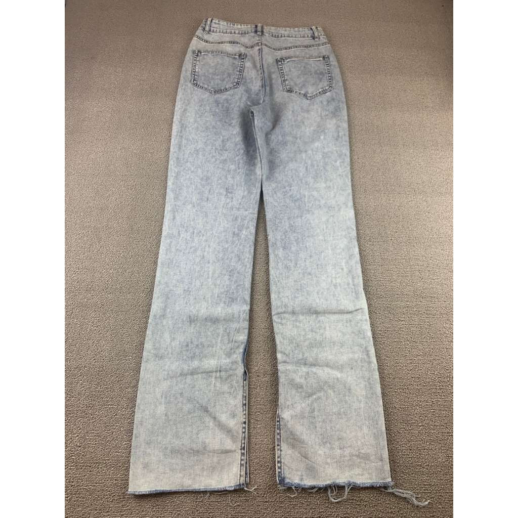 Emory Park Pants Women Size Medium Blue Jean 100% Cotton Split Hem