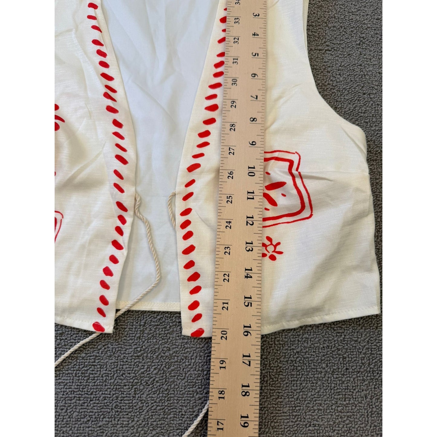 White Red Patterned Co Ord Set Womens Small Vest Wide Leg Pants Polyester