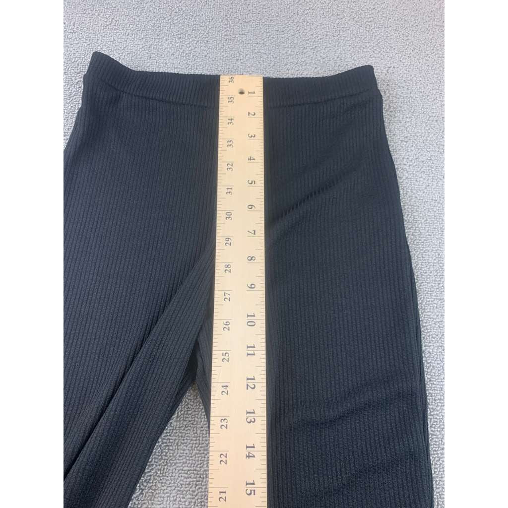Nasty Gal Collection Ribbed Flared Knit Pants Women 4 Black High Waist Pull On