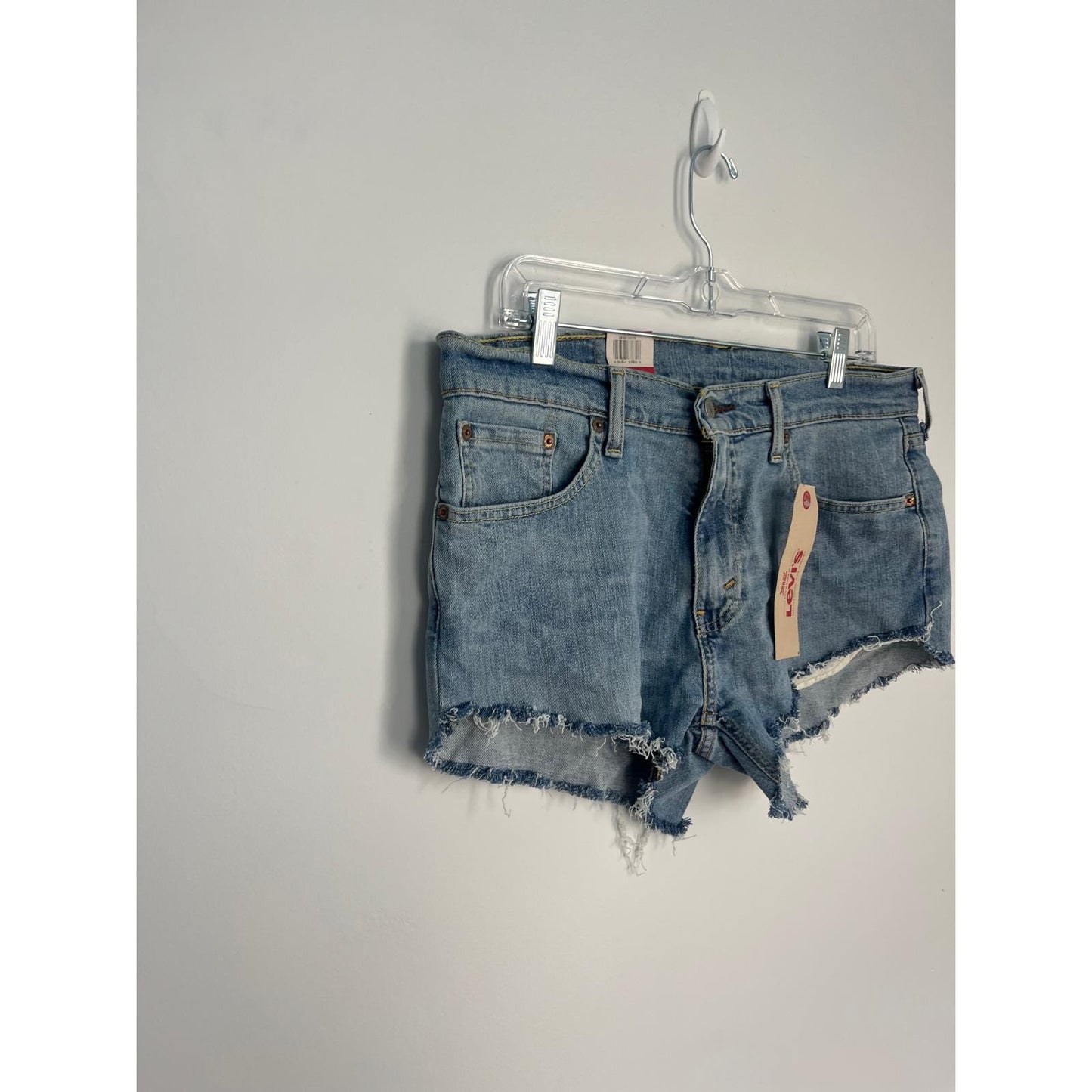 Levis 541 Denim Shorts Women 32 Distressed Raw Hem High Rise