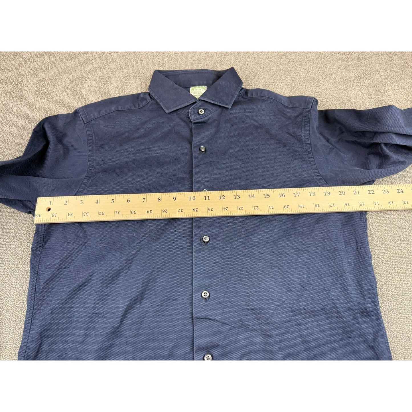 Brooks Brothers Milano Dress Shirt Men's 16-33 Navy Italian Fabric Made in USA