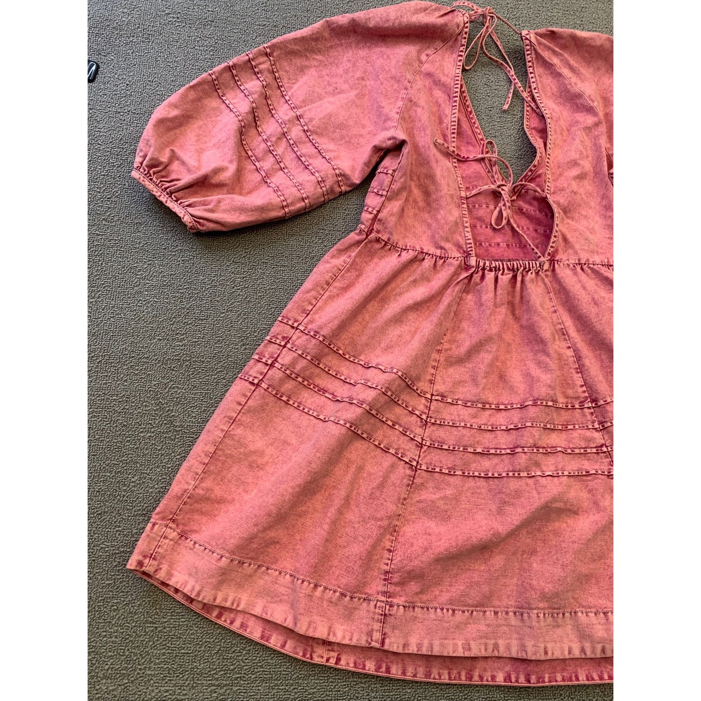 Free People Women's XS Petite Pink Acid Wash Mini Dress Tie Back
