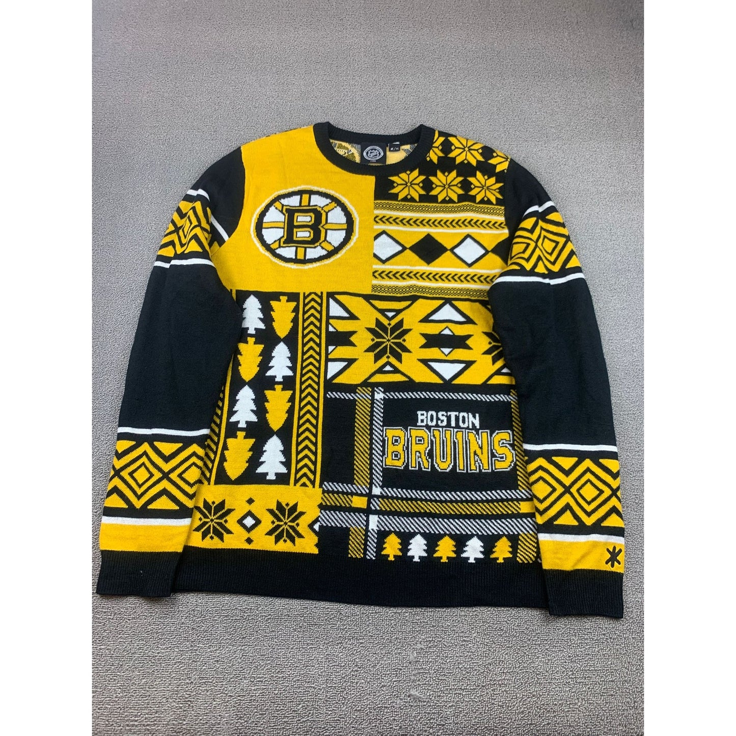 NHL Men's XL Yellow Black Boston Bruins Ugly Christmas Sweater