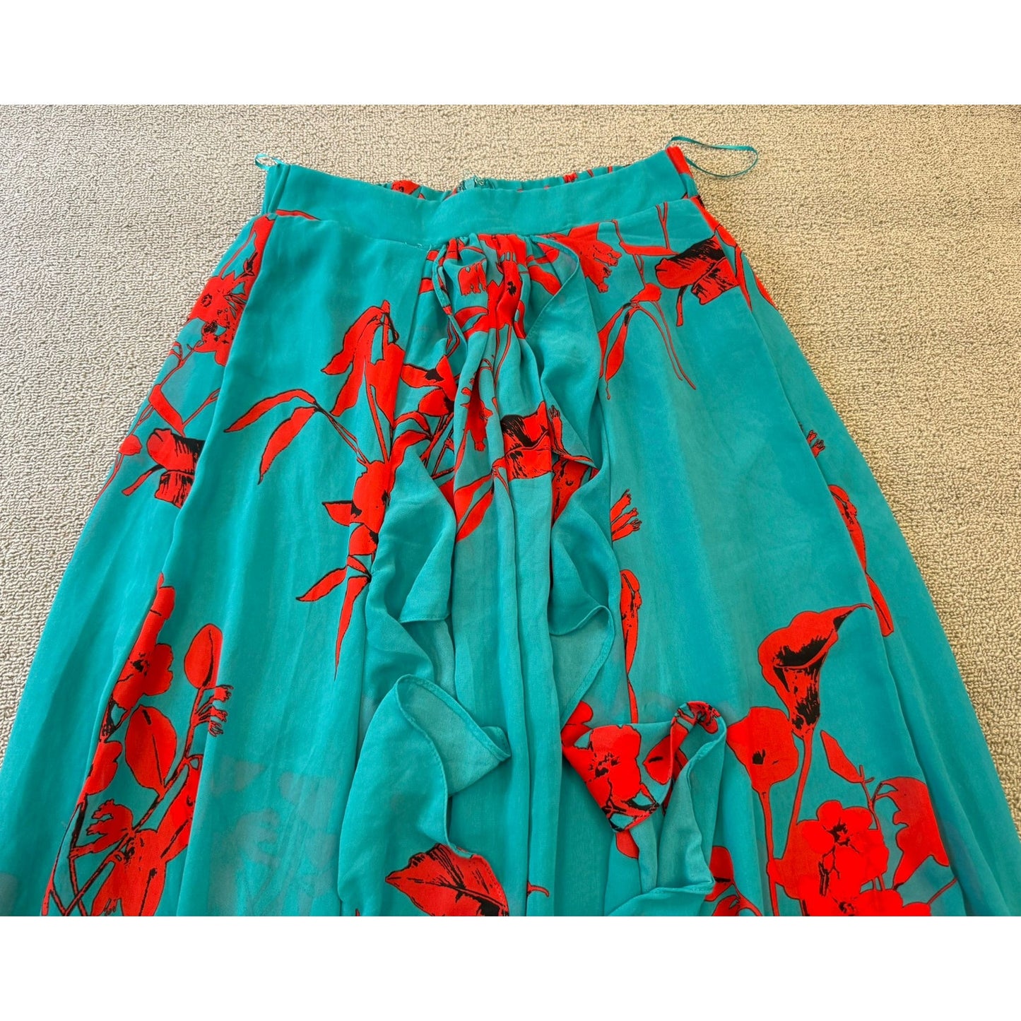 LUXXEL Turquoise Red Flower Set Size Small Flowey Skirt And Shirt