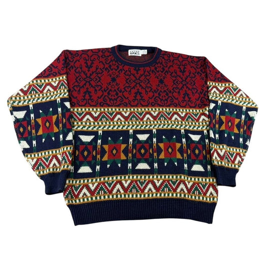Vintage Trend Basics Men XLT Multi Geometric Aztec Korea Made Acrylic Knit