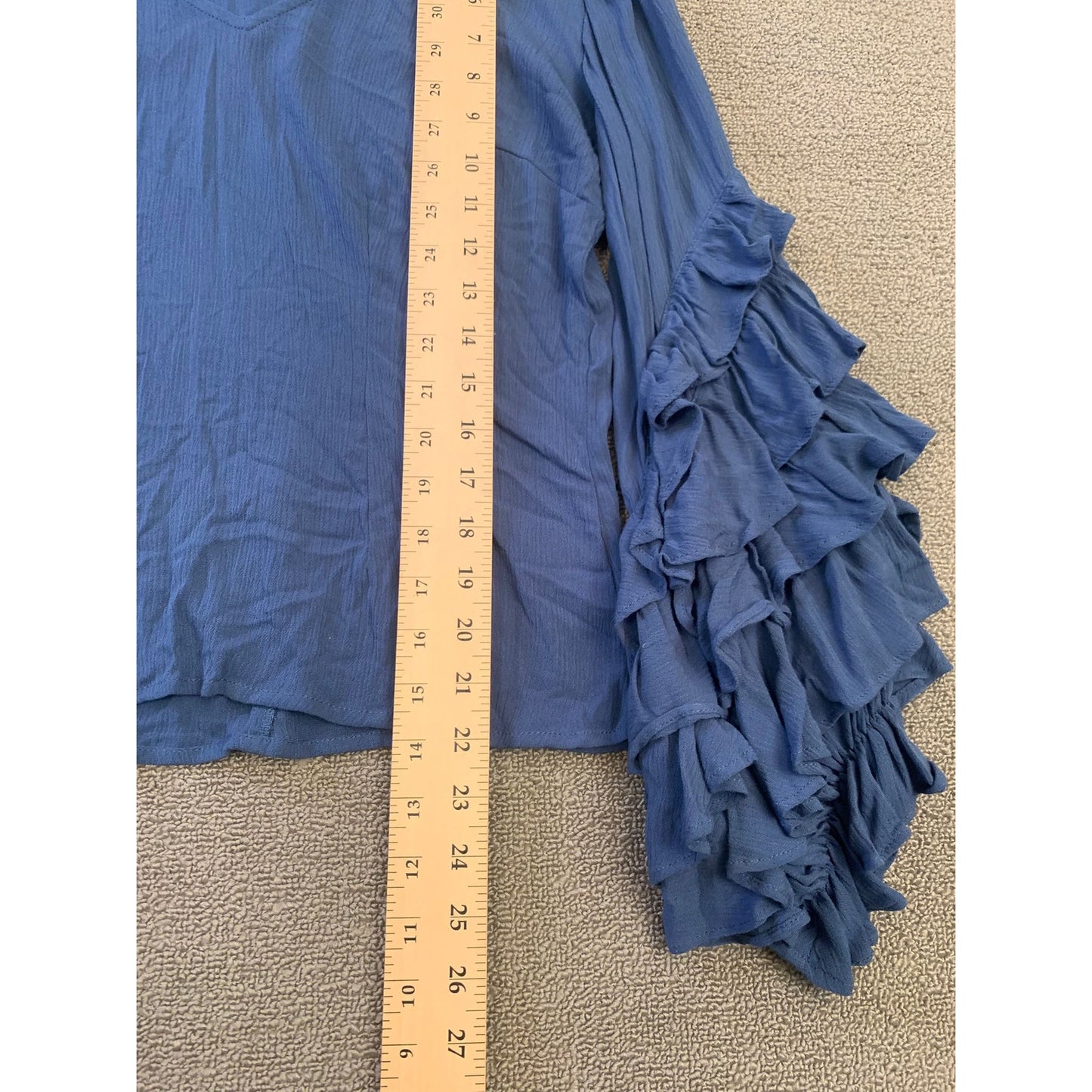 Guest Editor Women's XS Blouse Top Blue Tiered Frill Sleeve Rayon Crepe