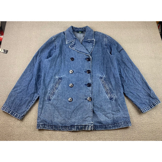 Vintage Lauren Jeans Co Ralph Women's Denim Peacoat Size Medium Made Hong Kong