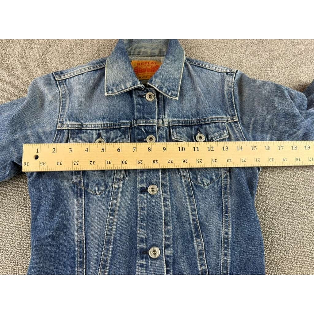 Y2K Replay Denim Jacket Women XS Blue WV704 Trucker Button Front Cotton Pockets