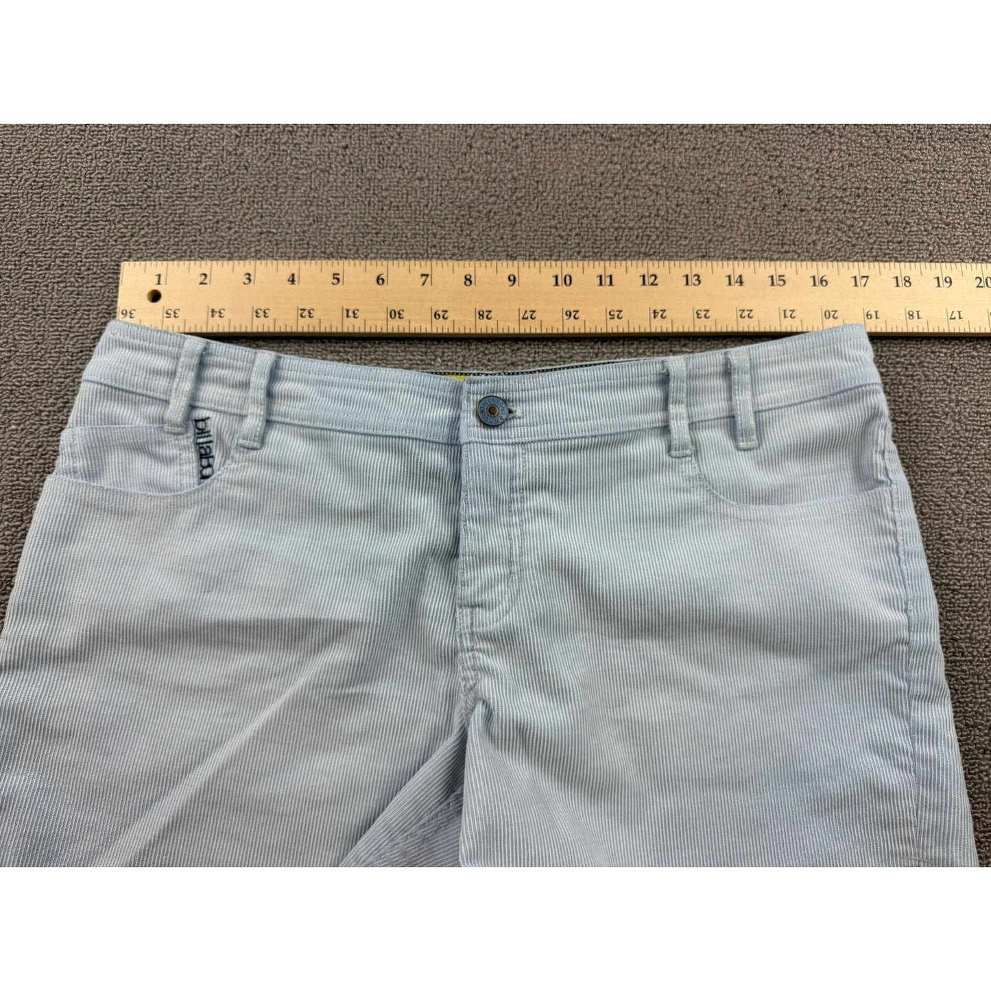 Billabong Women’s Shorts Size Size 9 Light Blue Pinstripe Y2K Surf Skate Frayed