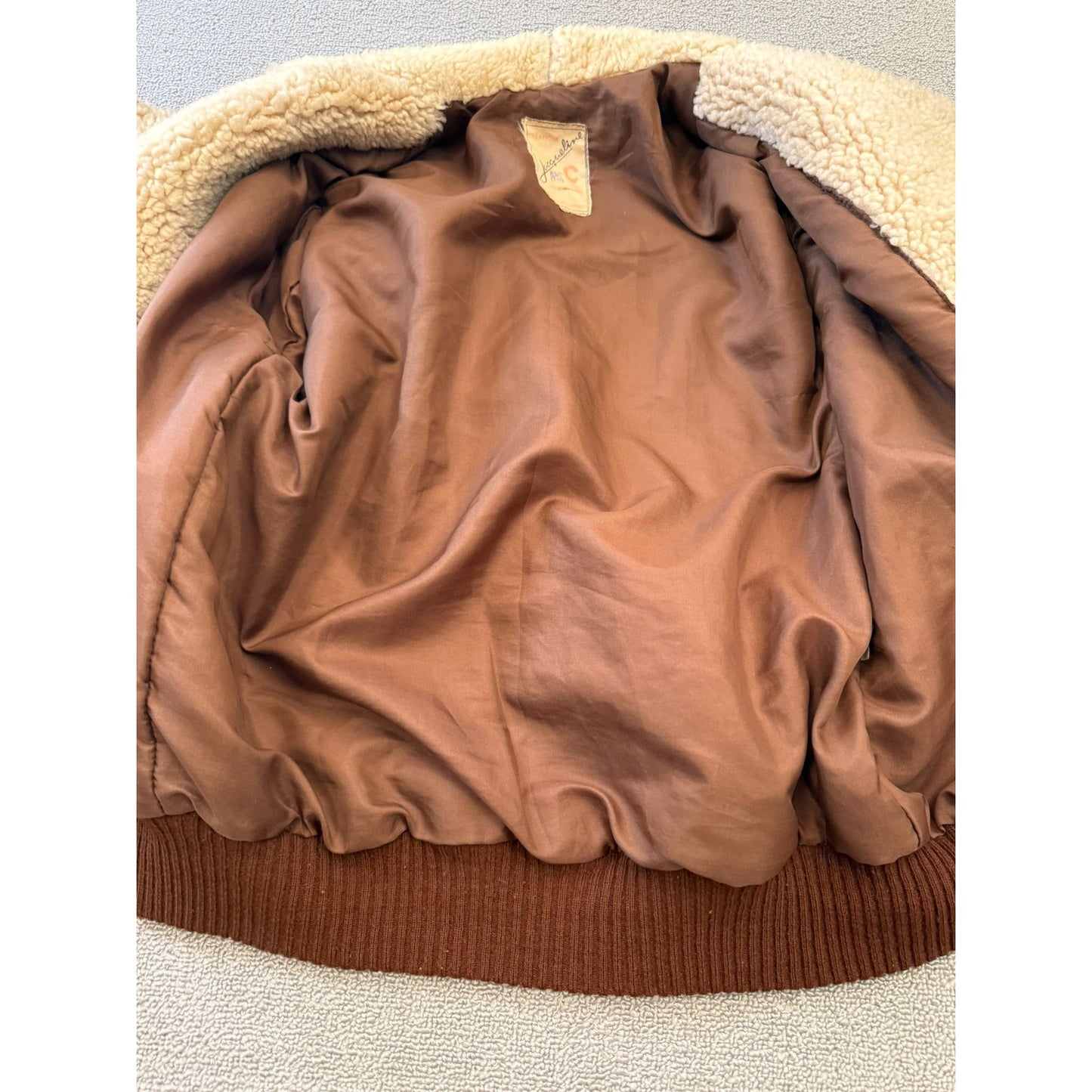 Jacqueline C Paris Leather Bomber Jacket W 36 Shearling Collar Vintage Aviator