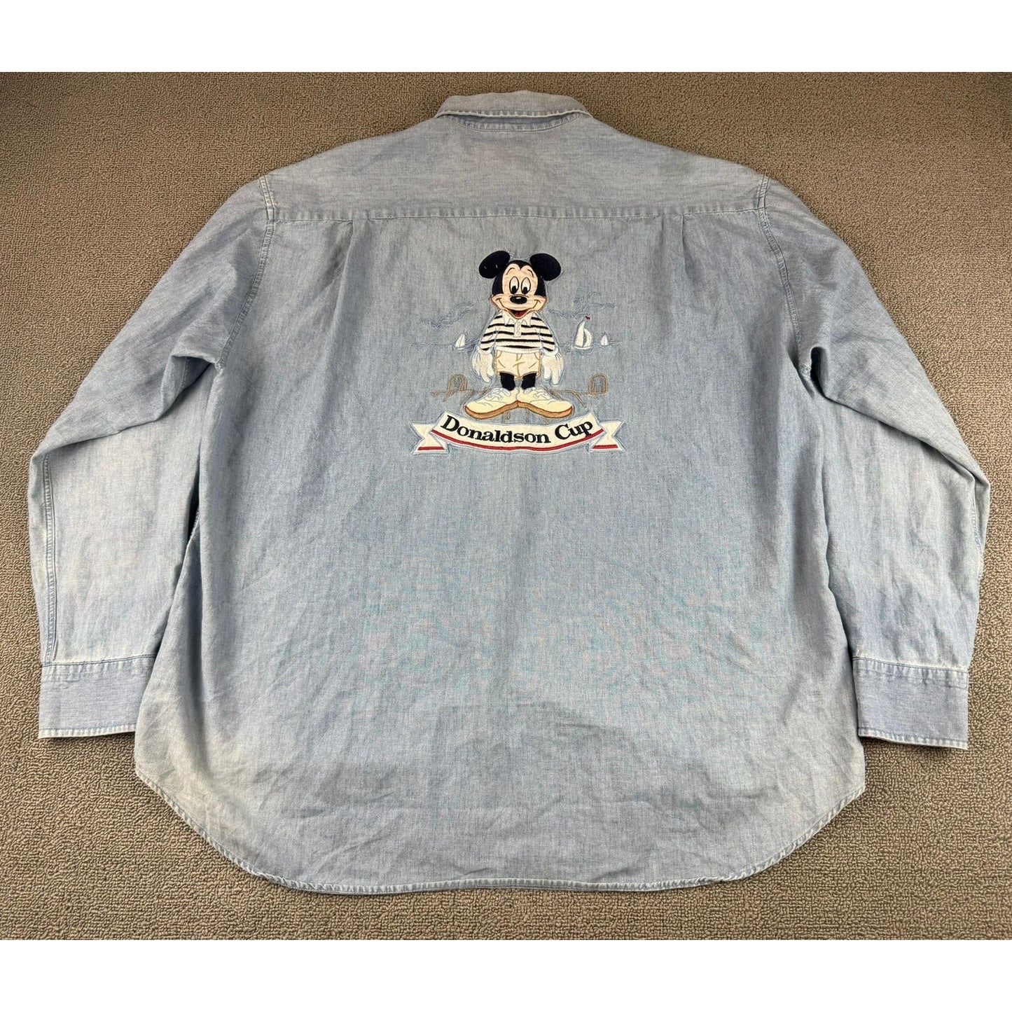 Disney Shirt Mens Large Mickey Mouse Back Graphic Embroidered Donaldson Cup